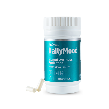 Nufargo DailyMood Ultra Mental Wellness Probiotic Capsules, Stress Relief & Mood Boost & Gut Health Support, Nature Based & Clinically Tested.