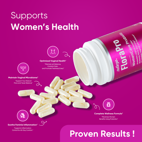 Nufargo FloraPro 5 Billion CFU Ultra Women Care Probiotic Capsules, Intimate Health & Flora Diversity Restoration & pH Balance, Clinically Tested.